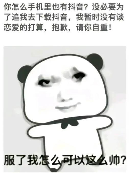 你怎么手机里也有抖音？没必要为 了追我去下载抖音，我暂时没有谈 恋爱的打算，抱歉，请你自重！ 服了我怎么可以这么帅？