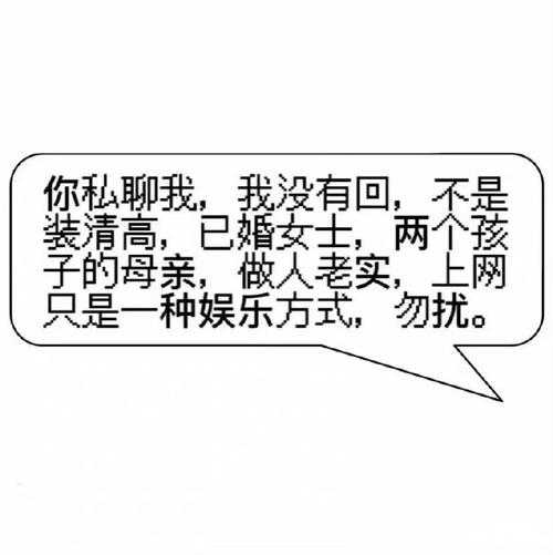 你私聊我，我没有回，不是 装清高，已婚女士，两个孩 子的母亲，做人老实，上网 只是一种娱乐方式，勿扰。