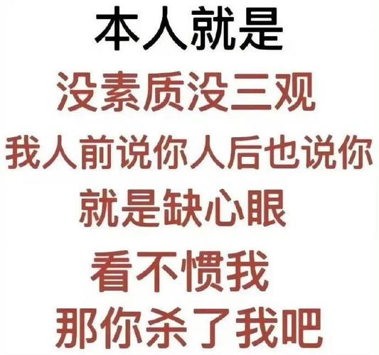 本人就是 没素质没三观 我人前说你人后也说你 就是缺心眼 看不惯我 那你杀了我吧