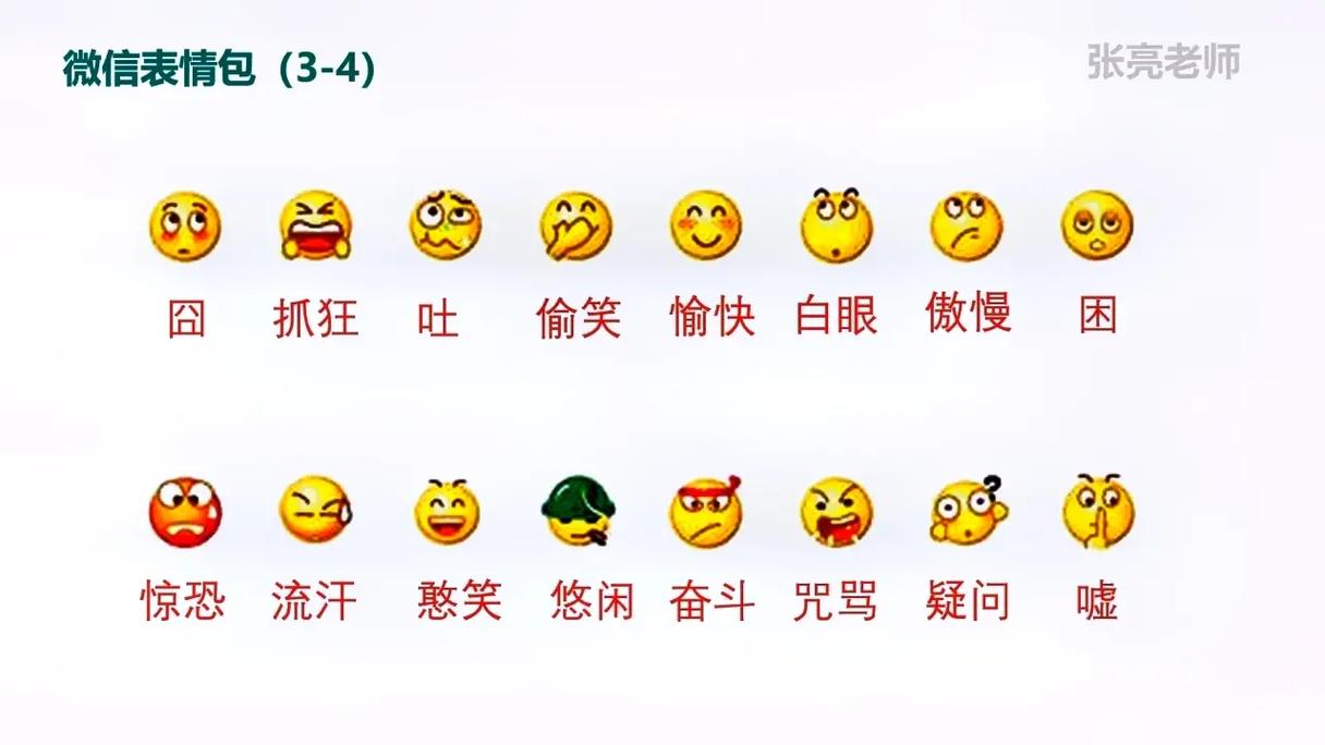 微信表情包（3-4） 张亮老师 扒狂 吐 偷笑 愉快 白眼 傲慢 困 惊恐 流汗 憨笑 悠闲 奋斗咒骂 疑问 嘘