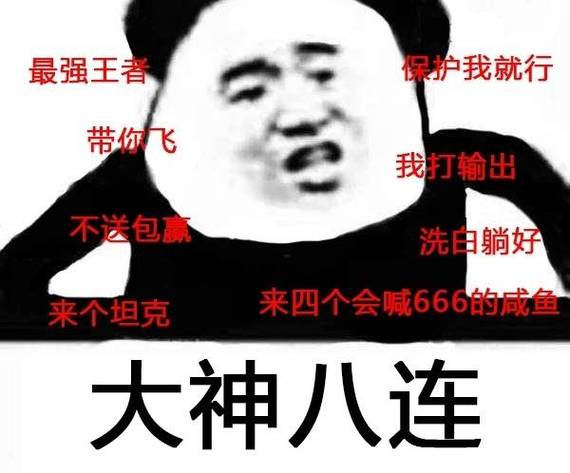 最强王者 保护我就行 带你飞 我打输出 不送包赢 洗白躺好 来四个会喊666的咸鱼 来个坦克 大神八连